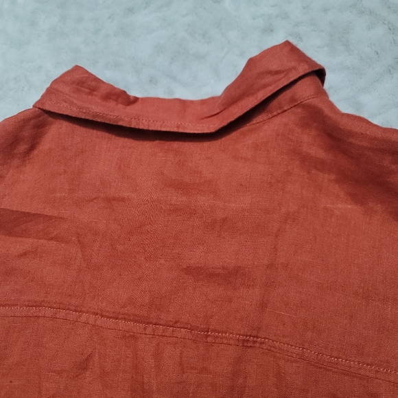 Tahari  Roll-Tab Sleeve Button Down Tunic Top Women’s Size 3X 100%Linen Orange - Picture 15 of 16